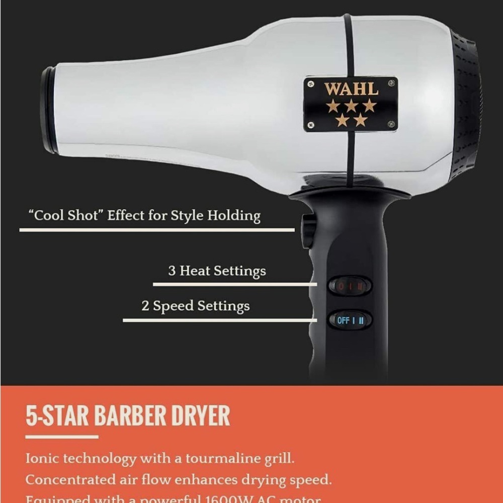 WAHL 5 Star  Silver and Black Professional Barber Dryer - Picture 7 of 8